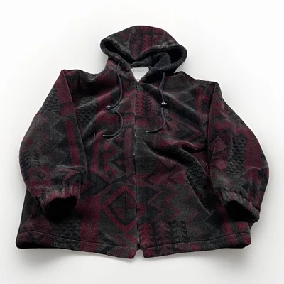 Vintage aop 90s Forecaster Fleece Jacket Hooded Aztec Tribal Deep Pile Small - Image 1 of 4