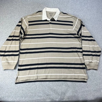 Vintage Arrow Varsity Rugby Shirt Mens XXL Black White Beige Striped Cotton - Image 1 of 4