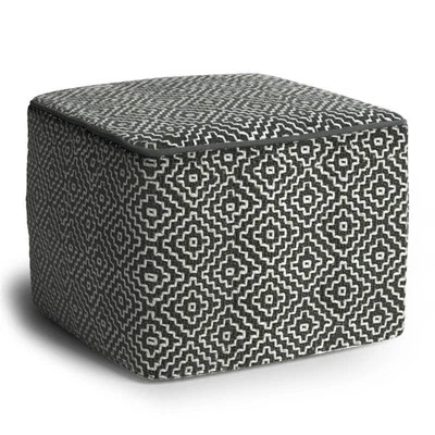 Pemberly Row Modern Boho Square Fabric Woven Pouf in Gray and White - Image 1 of 4
