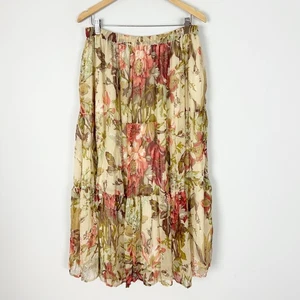 Vintage Cottagecore Prairie Fall Floral Maxi Skirt Fairy Flowy Size Large Womens - Picture 1 of 5