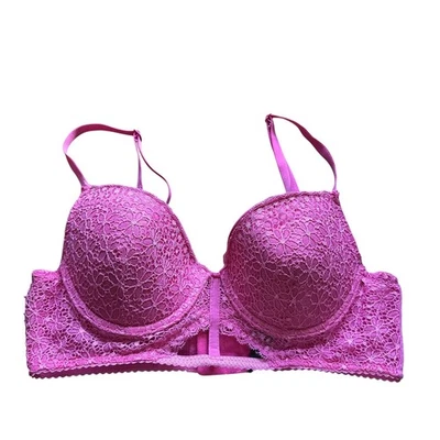 Sutiã balconette de renda rosa fecho frontal acolchoado 34B - Imagem 1 de 4