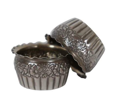 2 Antique Gorham Victorian Repousse Sterling Silver 2215 Salt Cellars 1894 32g Cover