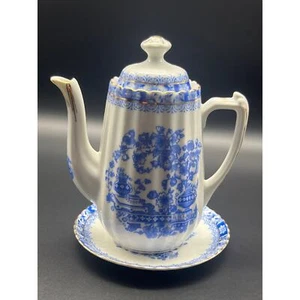 Antigua tetera y platillo Art Deco China Blau Sorau Portland arte de porcelana - Imagen 1 de 12