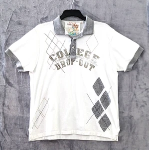 BRAVE SOUL Mens White Grey Polo Shirt Sz L Contrast Trim Preppy Collegecore - Picture 1 of 11