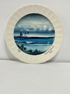 Hermoso arte firmado hecho a mano de 10” Cozumel México placa faro olas del océano - Imagen 1 de 5
