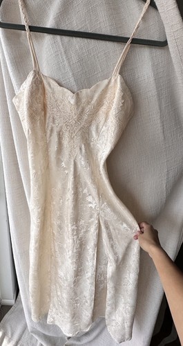 UNDERCOVER Abito Slip Vintage Victoria Secret Etichetta Oro Piccolo Avorio Perline Pizzo Spacco