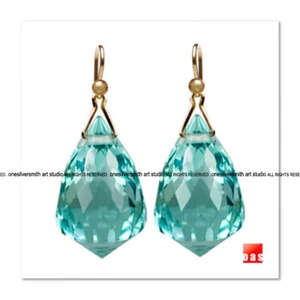 NEU 18k 14k Gold Salbei Grün Prasiolith Designer Ohrringe # NYC99876002 - Bild 1 von 12