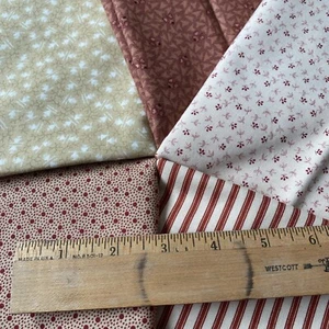Lot of 5 Half Yards (2.5yds total) red, tan & cream MODA Jo Morton Quilt Fabric - Picture 1 of 6