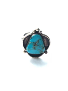 Vintage sterling silver blue Kingman turquoise triangle ring artist signed 7 3/4 - Picture 1 of 10