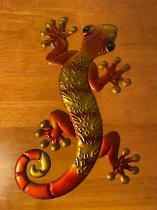 Metal Gecko Wall Art Lizard Sculpture Rustic Garden Decor Indoor Outdoor Cantina - Picture 1 of 5
