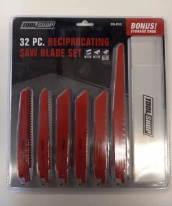 New. 32 PC.RECIPROCATING SAW BLADES - ASSORTED SAW BLADES WOOD, METAL WITH CASE - Picture 1 of 2