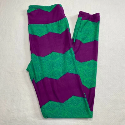 Leggings para mujer Lula Roe talla única 2-10 verde púrpura chevron rayas suaves NUEVO Foto 1 de 4
