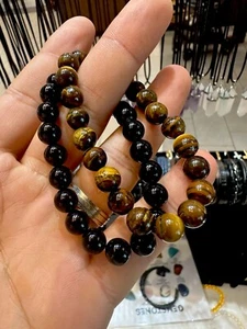 Tiger eyes And Black Onyx Natural Crystal Bracelet (8mm) Real Stone ! Handmade - Picture 1 of 5