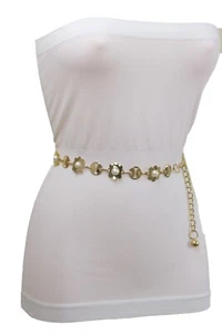 Women Gold Metal Chain Flower Charms Thin Fashion Belt Hip High Waist Size S M L - Picture 1 of 24