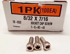 New 8/32 x 7/16" Socket Cap Screw, 18-8 Stainless Steel (100ea) - Picture 1 of 3