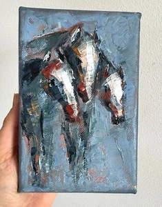 Oil Painting Abstract Original Collectible Horses Trio Art Signed Handpainted - Picture 1 of 8