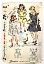 Vtg Original 40s Simplicity 2056 Girls Dress Pinafore Sewing Pattern Sz 4 ©1947