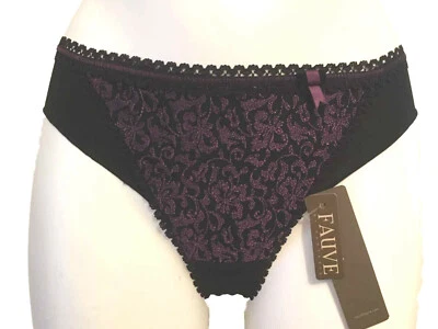 Tanga Fauve Emmanuelle Negro y Amatista Púrpura XS Reino Unido 8 Bragas Lencería Sexy Foto 1 de 3