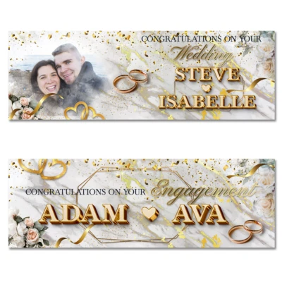 Personalised wedding engagement banner photo gold party just married decoration - Image 1 of 2