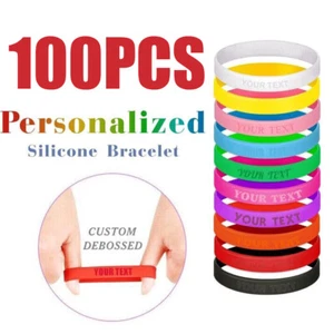 100x Motivation Custom Engraved Silicone Bracelets Personalized Rubber Wristband - Picture 1 of 36