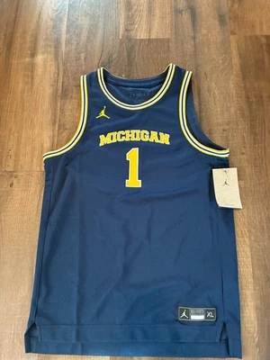 NWT Youth XL Michigan Wolverines #1 Blue Nike Jordan Jump Basketball Jersey Boys - Image 1 of 3