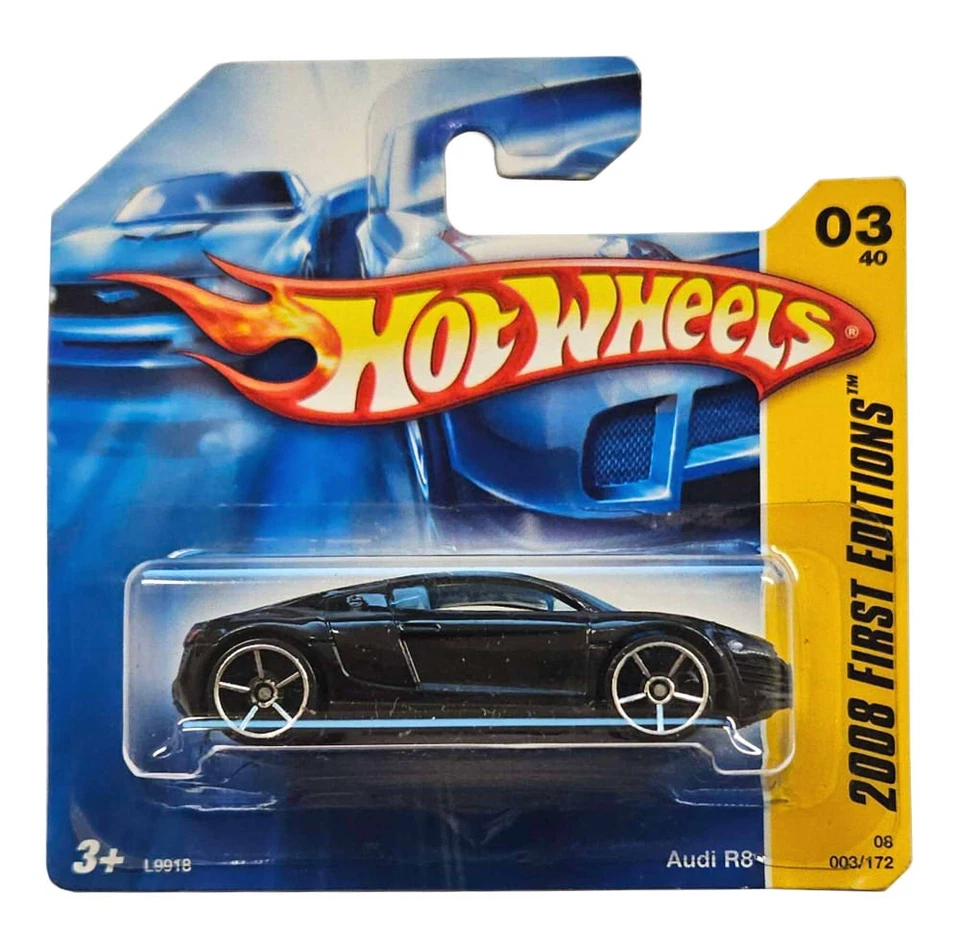 HOT WHEELS 2008 FIRST EDITIONS 03/40 AUDI R8 BLACK WITH BLUE WINDOWS #003 L9918 - Image 1 of 1
