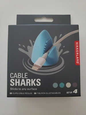 Kikkerland Cable Shark Set NEW Pack of 4 shark cable clips Sticks To Any Surface - Image 1 of 4