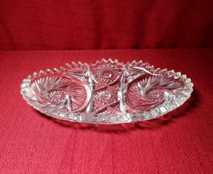 AMERICAN BRILLIANT RELISH Dish Antique Hand Deep Cut Crystal Saw Tooth Edge Rim - Picture 1 of 3