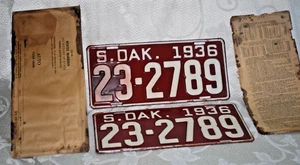 Lot of 2 1936 SOUTH Dakota LICENSE Plates AUTO Original Paperwork 23-2789 Pierre - Picture 1 of 9