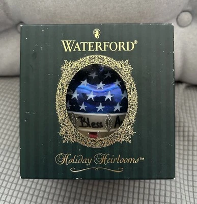 Waterford DIOS BENDIGA AMÉRICA Adorno de Navidad en Forma de Corazón Retirado Alemania Foto 1 de 4