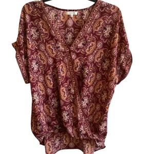 Max Studio Burgundy Paisley Faux Wrap Top Misses size L - Picture 1 of 4