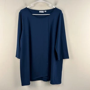 Joan Rivers Womens Large Top T Shirt Blue Faux Wrap Knit 3/4 Slv Pullover 12883 - Picture 1 of 8