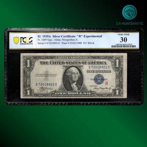 Fr 1609 1935A $1 Dollar Silver Certificate Experimental "R", PCGS 30, 18921 - Picture 1 of 2