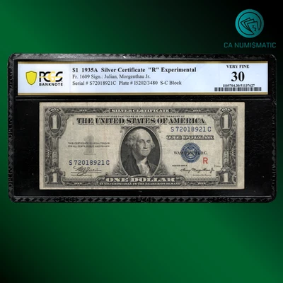 Fr 1609 1935A $1 Dollar Silver Certificate Experimental "R", PCGS 30, 18921 - Image 1 of 2