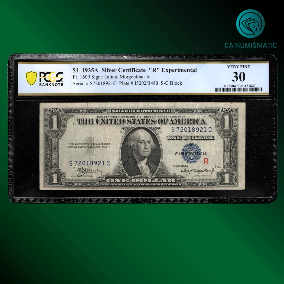 Fr 1609 1935A $1 Dollar Silver Certificate Experimental "R", PCGS 30, 18921 - Image 1 of 2