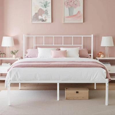 Marco de cama de plataforma de metal completo con cabecero, soporte de listones de acero de alta resistencia,... Foto 1 de 4