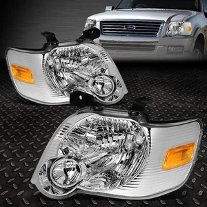 FOR 06-10 FORD EXPLORER SPORT TRAC CHROME HOUSING AMBER CORNER HEADLIGHT LAMPS - Picture 1 of 6