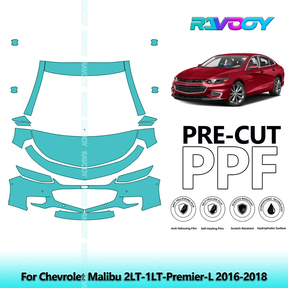 Kit de proteção de pintura PreCut PPF para Chevrolet Malibu 2LT-1LT-Premier-L 2016-2018 - Imagem 1 de 4