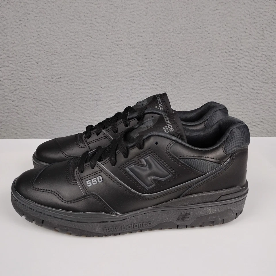 New Balance 550 Shoes Mens Size 9 Triple Black Leather Low Top BB550BBB  - Image 1 of 4