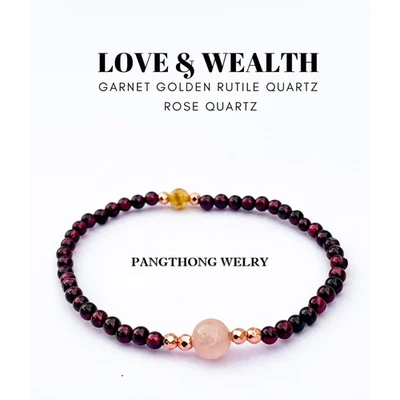 ✨GARNET GOLDEN RUTILE QUARTZ AND ROSE QUARTZ✨Love and Wealth Stone Bracelet - Image 1 of 2