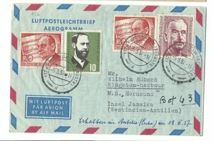 Bund Aerogram mezcla de marcas WEINHEIM (BERGSTRASSE) 1957 a Jamaica (!!) - Imagen 1 de 1