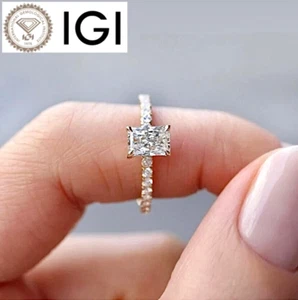 Engagement Ring 18k Rose Gold Radiant Cut 1.30 Carat IGI GIA Lab Created Diamond - Picture 1 of 10