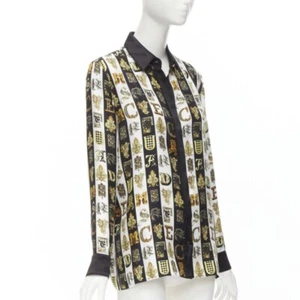 VERSACE Virtus Alphabet black gold Barocco Medusa button silk shirt IT42 M - Picture 1 of 10