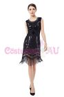 Ladies Deluxe 20s Roaring 1920s Flapper Costume Sequin Pearls Outfit Fancy Dress