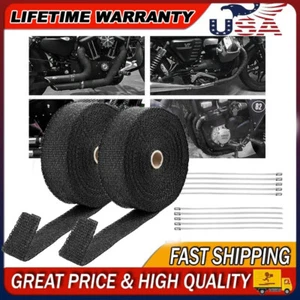2 Exhaust Manifold Black Heat Wrap 2" x 16ft & 5 Ties Rap Cable Pipe Tapes Kit - Picture 1 of 12