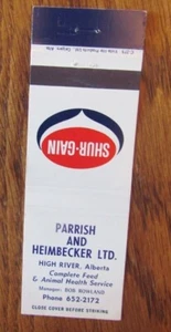 FARMING MATCHBOOK COVER: SHUR-GAIN HIGH RIVER, ALBERTA EMPTY MATCHCOVER -D8 - Picture 1 of 1