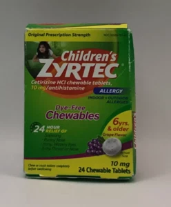 Children's Zyrtec Allergy Dye-Free 24 Grape Chewables 6+ Years Exp 08/25 - Picture 1 of 2