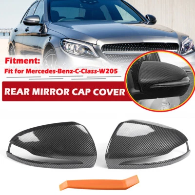 Pair Carbon Fiber Mirror Cover For Mercedes Benz W205 X253 W213 W222 C E S Class - Imagem 1 de 4