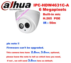 dahua DH-IPC-HDW4631C-A 6MP POE Network IP IR 50M H.265 Built-in Mic Dome Camera - Picture 1 of 10