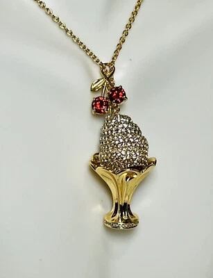Kate Spade Ice Cream Sundae Cherry Pendant Necklace Sparkle K6902 Gold tone - Image 1 of 4